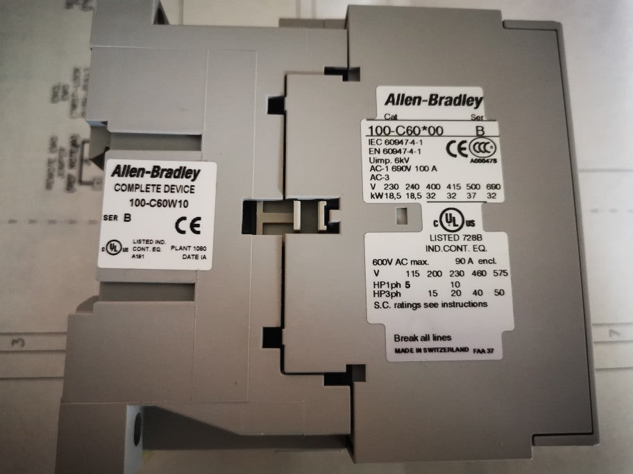 Allen Bradley Contactor, 100-C60*00, Series A, 110 Volt AC coil, 90 Amp, 3-pole