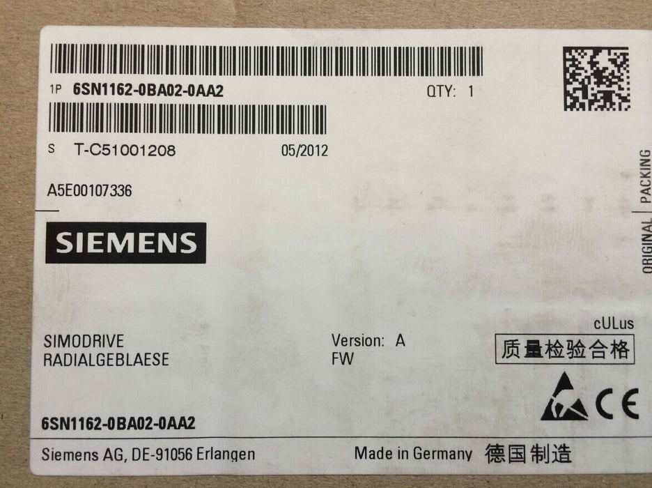 1PC 6SN1162-0 Centrifugal Fan 6SN1 162-0BA02-0AA2 New Expedited Shipping